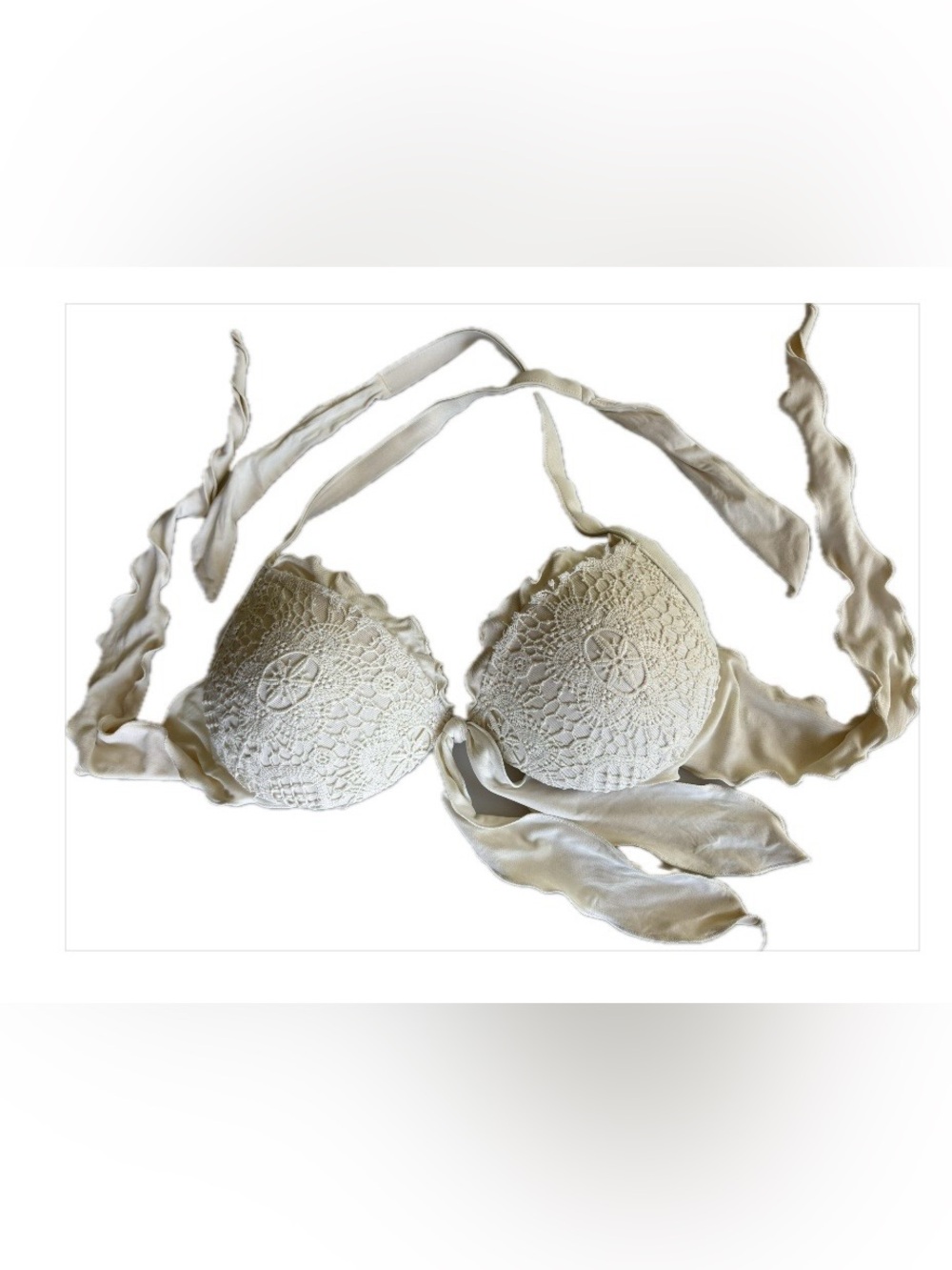 Twin-Set Cream Crochet Lace Tie-Front Bikini Top